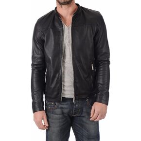 Aaron Craft Men's Lambskin Leather Bomber Biker Jacket