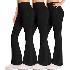 MIRITY Girls Bootcut Yoga Pants with Pockets - High Waist Flare Workout Dance Leggings for Teen Girls (Pack of 3)