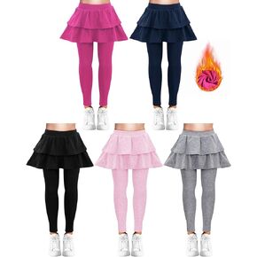 Taiyin 5 Pack Girls Skirt Leggings Cotton Ruffle Tutu Pant Footless Leggings With Skirt for Girls Fall Winter, 5 Colors
