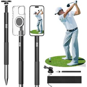 Golf Monopod Stick, Golf Swing Phone Holder, 46" Magnetic Aluminum Alloy Selfie Stick w/Spike Stake Mount, Compatible w/iPhone Camera Magsafe, Adjustable Heigh Tripod, Golf Training Aid