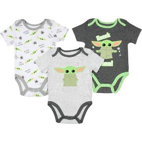 Star Wars Infant Baby Boys The Mandalorian Snack Time Grogu Baby Yoda One Piece Romper 3 Pack