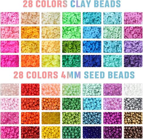 QUEFE 8200 قطعة من خرز الطين الزجاجي مع 3600 قطعة من الخرز الزجاجي 4 مم، 3600 قطعة من خرز الطين و600+ خرز حروف لمجموعة أساور الصداقة، خرز لصنع المجوهرات، DIY، حزمة هدايا in Kuwait