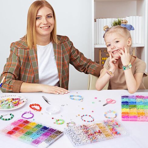 QUEFE 8200 قطعة من خرز الطين الزجاجي مع 3600 قطعة من الخرز الزجاجي 4 مم، 3600 قطعة من خرز الطين و600+ خرز حروف لمجموعة أساور الصداقة، خرز لصنع المجوهرات، DIY، حزمة هدايا in Kuwait