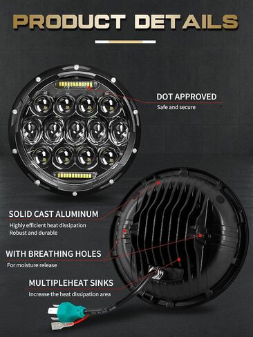 مصابيح أمامية LED VI9000 مقاس 7 بوصات مصباح أمامي مستدير H6024 LED معتمد من وزارة النقل Hi/Lo Beam DRL متوافق مع جيب رانجلر JK JKU TJ LJ CJ متوافق مع تشيفي وفورد ومازدا مياتا إلخ in Kuwait