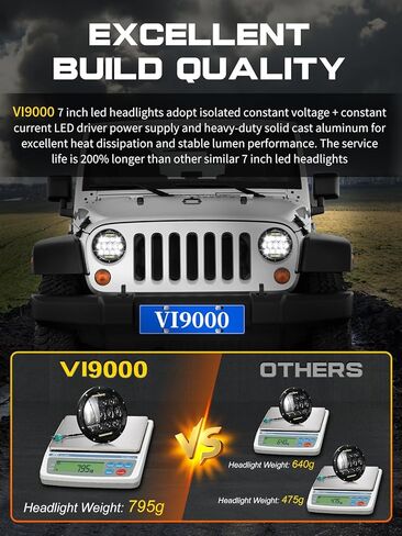 مصابيح أمامية LED VI9000 مقاس 7 بوصات مصباح أمامي مستدير H6024 LED معتمد من وزارة النقل Hi/Lo Beam DRL متوافق مع جيب رانجلر JK JKU TJ LJ CJ متوافق مع تشيفي وفورد ومازدا مياتا إلخ in Kuwait