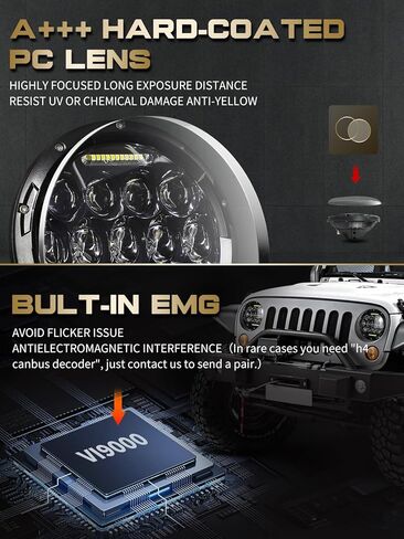 مصابيح أمامية LED VI9000 مقاس 7 بوصات مصباح أمامي مستدير H6024 LED معتمد من وزارة النقل Hi/Lo Beam DRL متوافق مع جيب رانجلر JK JKU TJ LJ CJ متوافق مع تشيفي وفورد ومازدا مياتا إلخ in Kuwait