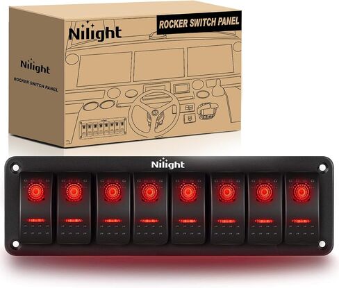 Nilight 8 Gang Aluminum Rocker Switch Panel Toggle Dash 5 Pin ON/Off Pre-Wired Rocker Switch Blue Backlit Switch for Automotive Car Marine Boat RV,2 Years Warranty in Saudi Arabia