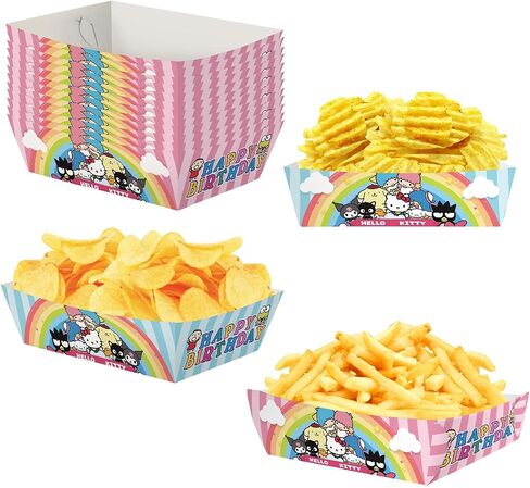 24Pcs Kawaii Party Decoration Cartoon Disposable Paper Food Tray Candy Hot Dog Popcorn Nacho Cardboard Food Trays for Cute Birthday Party Supplies in Saudi Arabia