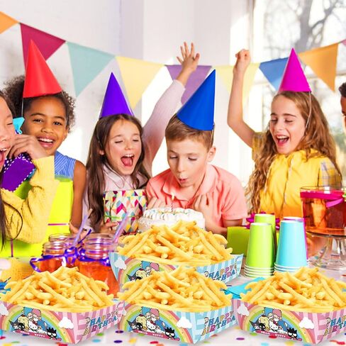 24Pcs Kawaii Party Decoration Cartoon Disposable Paper Food Tray Candy Hot Dog Popcorn Nacho Cardboard Food Trays for Cute Birthday Party Supplies in Saudi Arabia