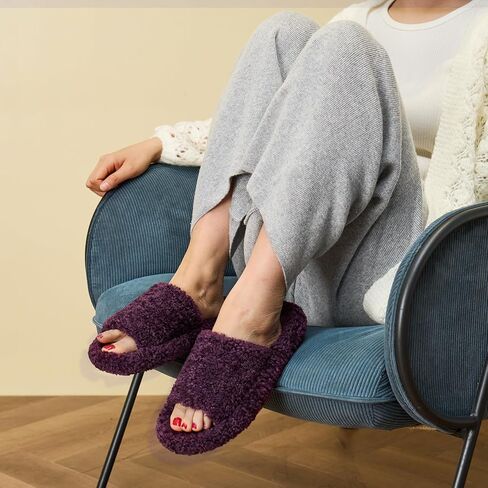 FamilyFairy Women's Fuzzy Slippers Comfy Open Toe Memory Foam House Shoes for Indoor Outdoor in Saudi Arabia