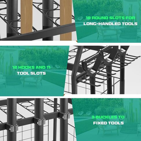 Rengue Garden Tool Organizer, 3 Tier Utility Yard Tool Organizer with Wheels, Large Garden Tool Storage Rack with Extra Storage Basket for Shed/Garage/Garden/Yard/Lawn in Saudi Arabia