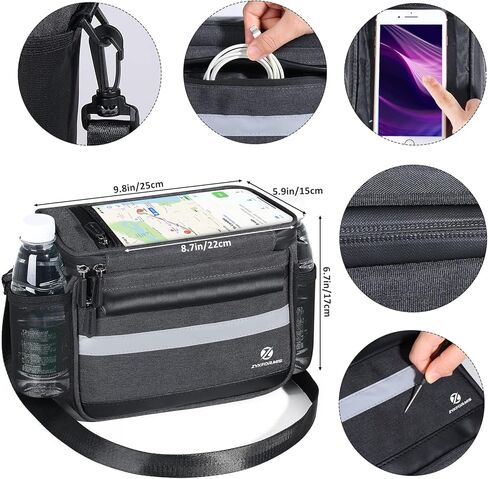 Zyxformis Bike Handlebar Bag, Bicycle Basket, Waterproof Phone Cycling Mount Front Bags 6L, Bicycle Storage Bag with Reflective strip and Transparent Water Resistant Touch Screen Phone Holder in Kuwait