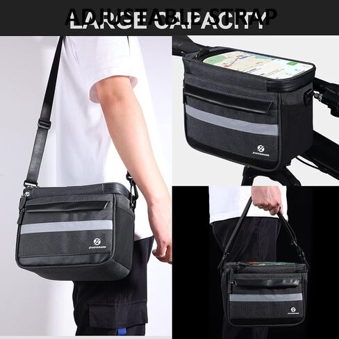 Zyxformis Bike Handlebar Bag, Bicycle Basket, Waterproof Phone Cycling Mount Front Bags 6L, Bicycle Storage Bag with Reflective strip and Transparent Water Resistant Touch Screen Phone Holder in Kuwait