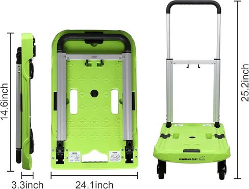 عربة دفع يدوية بمنصة قابلة للطي، عربة متحركة دوللي، قابلة للطي لسهولة التخزين وعجلات دوارة 360 درجة منخفضة الضوضاء بوزن 198 رطل، أخضر in Kuwait