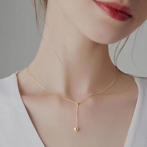 QIANLE Gold Drop Lariat Necklace for Women 18K Gold Plated Dainty Bead Y Chain Necklace Jewelry Gift for Her in Saudi Arabia