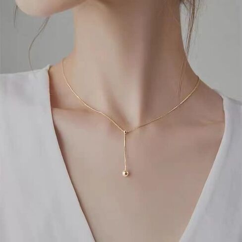 QIANLE Gold Drop Lariat Necklace for Women 18K Gold Plated Dainty Bead Y Chain Necklace Jewelry Gift for Her in Saudi Arabia