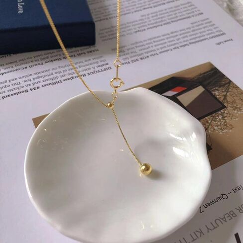 QIANLE Gold Drop Lariat Necklace for Women 18K Gold Plated Dainty Bead Y Chain Necklace Jewelry Gift for Her in Saudi Arabia