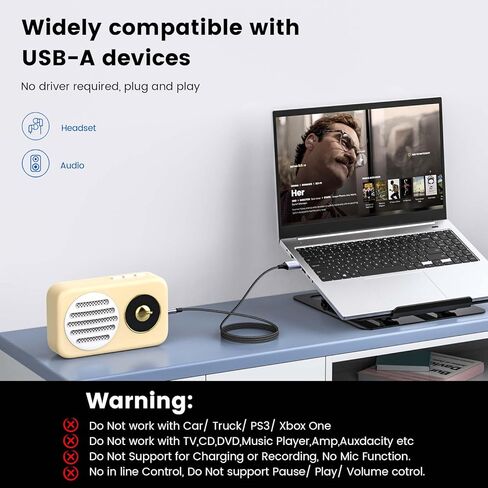 MOSWAG USB to 3.5mm TRS Audio Jack Adapter, USB Male to 3.5mm AUX Stereo Audio Cable, Nylon Braided USB to AUX Converter for PC, Laptop, Windows, Mac OSX, Headphones（Does not Support in Vehicle） in Kuwait