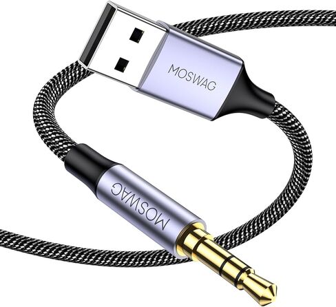 MOSWAG USB to 3.5mm TRS Audio Jack Adapter, USB Male to 3.5mm AUX Stereo Audio Cable, Nylon Braided USB to AUX Converter for PC, Laptop, Windows, Mac OSX, Headphones（Does not Support in Vehicle） in Kuwait