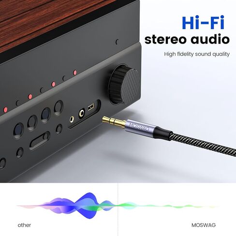 MOSWAG USB to 3.5mm TRS Audio Jack Adapter, USB Male to 3.5mm AUX Stereo Audio Cable, Nylon Braided USB to AUX Converter for PC, Laptop, Windows, Mac OSX, Headphones（Does not Support in Vehicle） in Kuwait