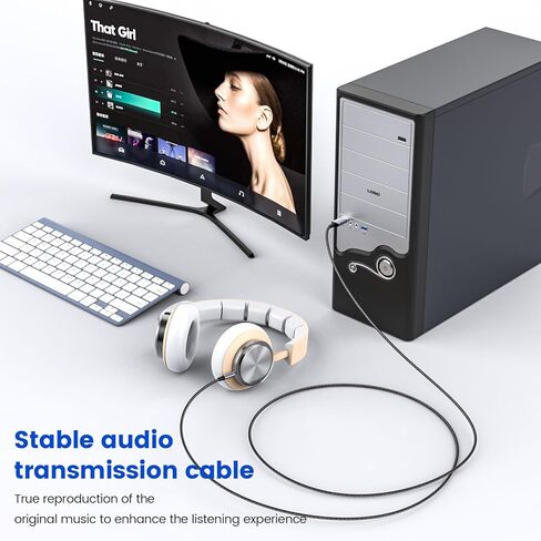 MOSWAG USB to 3.5mm TRS Audio Jack Adapter, USB Male to 3.5mm AUX Stereo Audio Cable, Nylon Braided USB to AUX Converter for PC, Laptop, Windows, Mac OSX, Headphones（Does not Support in Vehicle） in Kuwait