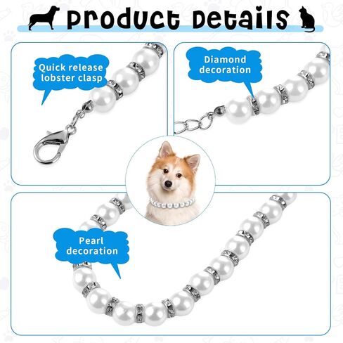 Amabro Dog Cat Pearl Collar, Bling Rhinestones Cat Necklace Collar Cute Pearl Crystal Dog Collar Bling Pearl Diamond Dog Necklace Jewelry for Small Dog Puppy Cat Wedding Birthday Party(Silver,L) in Saudi Arabia