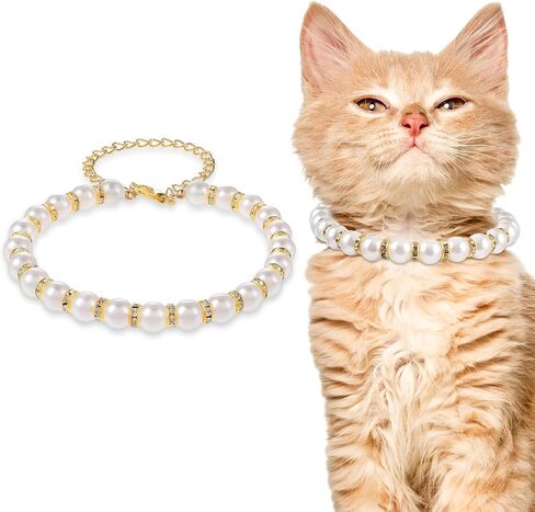 Amabro Dog Cat Pearl Collar, Bling Rhinestones Cat Necklace Collar Cute Pearl Crystal Dog Collar Bling Pearl Diamond Dog Necklace Jewelry for Small Dog Puppy Cat Wedding Birthday Party(Silver,L) in Saudi Arabia