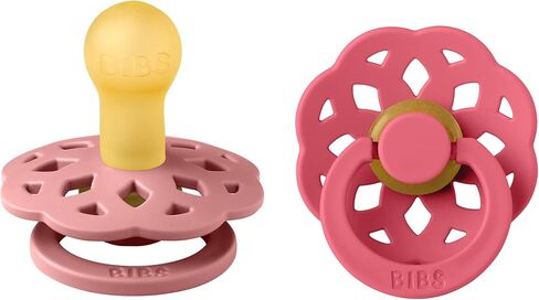 BIBS Pacifiers 0-6 Months | Boheme Collection 2-Pack | BPA-Free Round Nipple | Made in Denmark | Dusty Pink/Coral Color Pacifier in Saudi Arabia