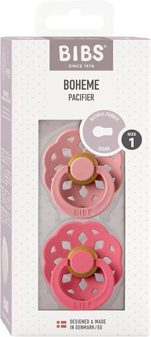 BIBS Pacifiers 0-6 Months | Boheme Collection 2-Pack | BPA-Free Round Nipple | Made in Denmark | Dusty Pink/Coral Color Pacifier in Saudi Arabia