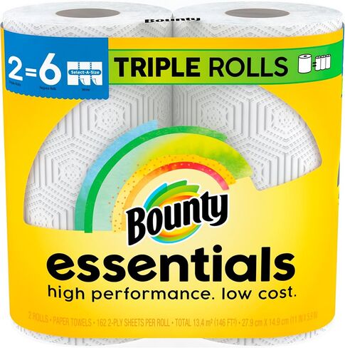 Bounty Essentials Select-A-Size Paper Towels, White, 2 Double Rolls : 4 Regular Rolls (Pack of 2) in Saudi Arabia