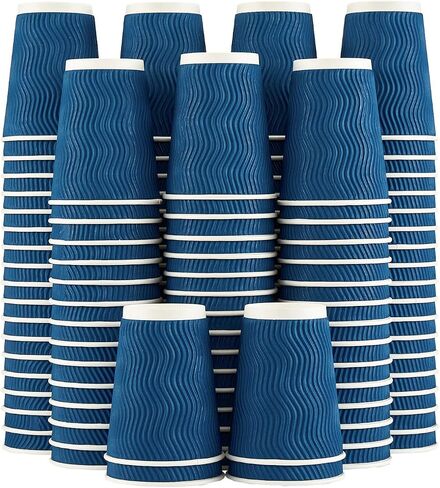 Lamosi 12 oz Disposable Coffee Cups - 120 Pack, Insulated Corrugated Paper Cups 12 oz, Kraft Ripple Wall Cups for Hot Beverage or Cold Drinks Office/Home/Party/Travel/Cafe (Black) in Saudi Arabia