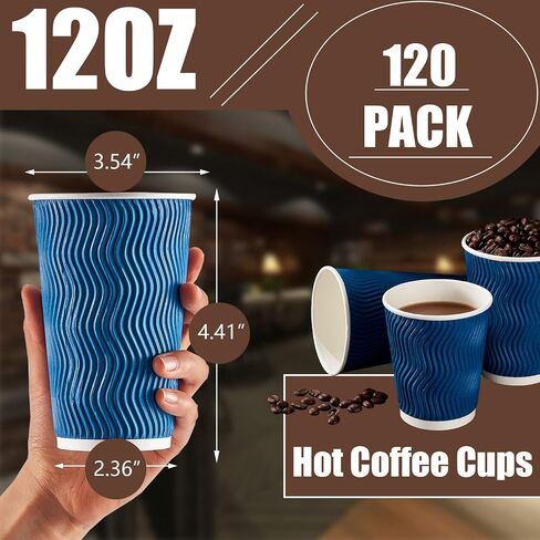 Lamosi 12 oz Disposable Coffee Cups - 120 Pack, Insulated Corrugated Paper Cups 12 oz, Kraft Ripple Wall Cups for Hot Beverage or Cold Drinks Office/Home/Party/Travel/Cafe (Black) in Saudi Arabia