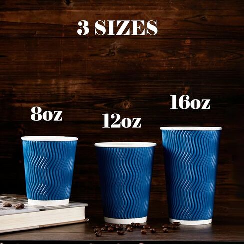 Lamosi 12 oz Disposable Coffee Cups - 120 Pack, Insulated Corrugated Paper Cups 12 oz, Kraft Ripple Wall Cups for Hot Beverage or Cold Drinks Office/Home/Party/Travel/Cafe (Black) in Saudi Arabia