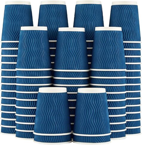 Lamosi 12 oz Disposable Coffee Cups - 120 Pack, Insulated Corrugated Paper Cups 12 oz, Kraft Ripple Wall Cups for Hot Beverage or Cold Drinks Office/Home/Party/Travel/Cafe (Black) in Saudi Arabia