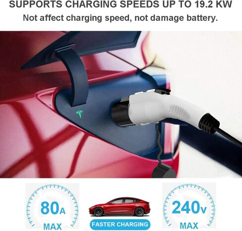 محول J1772 إلى Tesla لطراز Tesla 3/Y/S/X، 80 أمبير/250 فولت تيار متردد، محول شحن Tesla لرحلة الشركة المنزلية، محمول، آمن، صلب، تصميم متين متوافق مع محطة شاحن J1772، المستوى 1، 2 in Kuwait