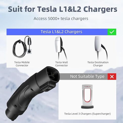 مناسب لمحول الشحن Tesla إلى J1772، ومحول Tesla إلى J1772، مناسب لجميع J1772 EV 48A 250V Max مع قفل مضاد للسقوط، للجدار/الوجهة/شواحن الهاتف المحمول in Kuwait
