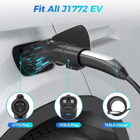 مناسب لمحول الشحن Tesla إلى J1772، ومحول Tesla إلى J1772، مناسب لجميع J1772 EV 48A 250V Max مع قفل مضاد للسقوط، للجدار/الوجهة/شواحن الهاتف المحمول in Kuwait
