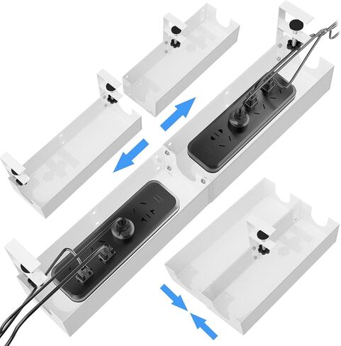 صينية إدارة الكابلات تحت المكتب، منظم سلك معدني قابل للدمج تحت المكتب، صينية إدارة السلك أسفل الطاولة، بدون حفر ولا ضرر للمكتب (أبيض) in Kuwait