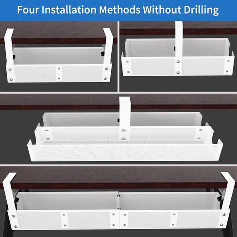 صينية إدارة الكابلات تحت المكتب، منظم سلك معدني قابل للدمج تحت المكتب، صينية إدارة السلك أسفل الطاولة، بدون حفر ولا ضرر للمكتب (أبيض) in Kuwait