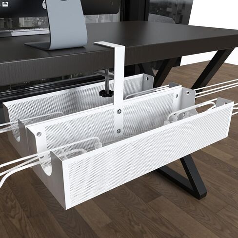 صينية إدارة الكابلات تحت المكتب، منظم سلك معدني قابل للدمج تحت المكتب، صينية إدارة السلك أسفل الطاولة، بدون حفر ولا ضرر للمكتب (أبيض) in Kuwait
