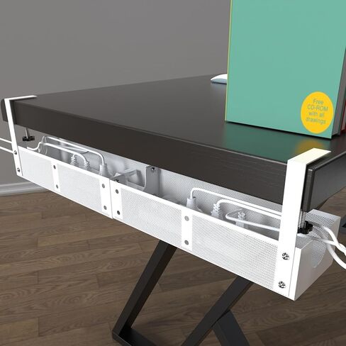 صينية إدارة الكابلات تحت المكتب، منظم سلك معدني قابل للدمج تحت المكتب، صينية إدارة السلك أسفل الطاولة، بدون حفر ولا ضرر للمكتب (أبيض) in Kuwait