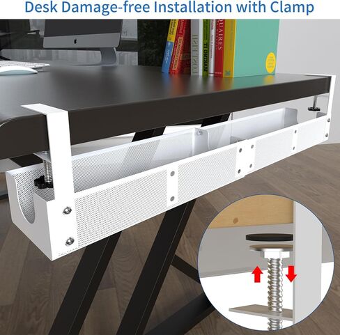 صينية إدارة الكابلات تحت المكتب، منظم سلك معدني قابل للدمج تحت المكتب، صينية إدارة السلك أسفل الطاولة، بدون حفر ولا ضرر للمكتب (أبيض) in Kuwait