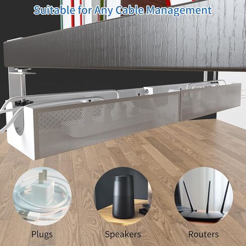 صينية إدارة الكابلات تحت المكتب، منظم سلك معدني قابل للدمج تحت المكتب، صينية إدارة السلك أسفل الطاولة، بدون حفر ولا ضرر للمكتب (أبيض) in Kuwait