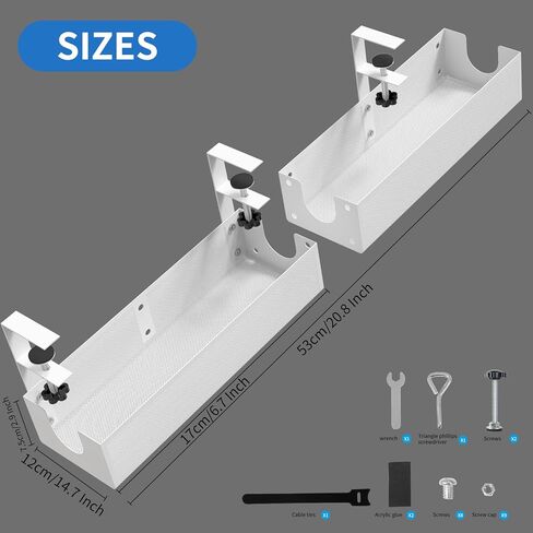 صينية إدارة الكابلات تحت المكتب، منظم سلك معدني قابل للدمج تحت المكتب، صينية إدارة السلك أسفل الطاولة، بدون حفر ولا ضرر للمكتب (أبيض) in Kuwait