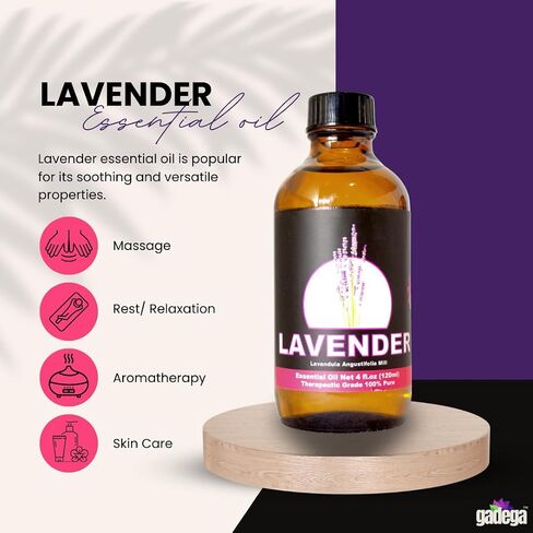 Lavender Essential Oil - 100% Pure and Natural, Therapeutic Grade with Glass Dropper 4 fl oz (120ml) - Gadega. in Saudi Arabia