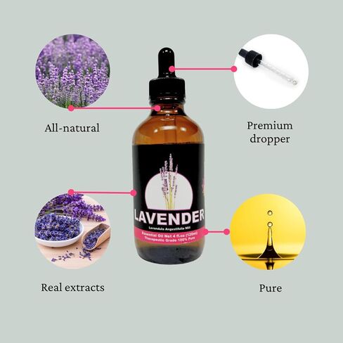 Lavender Essential Oil - 100% Pure and Natural, Therapeutic Grade with Glass Dropper 4 fl oz (120ml) - Gadega. in Saudi Arabia