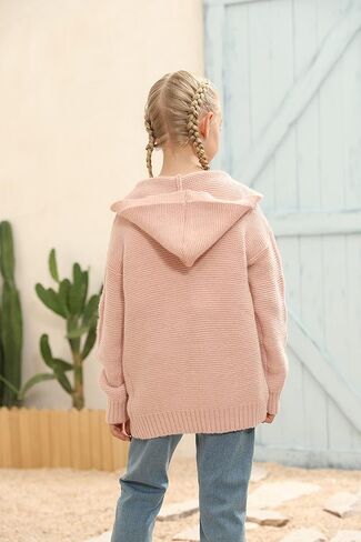 سترة PiePieBuy للفتيات والأطفال بغطاء للرأس مفتوحة من الأمام وأكمام طويلة سترة منسوجة للخريف والشتاء باللون الوردي in Kuwait