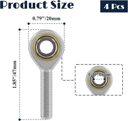 Rierdge SA6T/K Rod End Bearing, 6mm Inside Dia Rod End Bearing Right Hand Male Outer Thread Metric Rod end Joint Bearing POS6A, 4pcs in Saudi Arabia