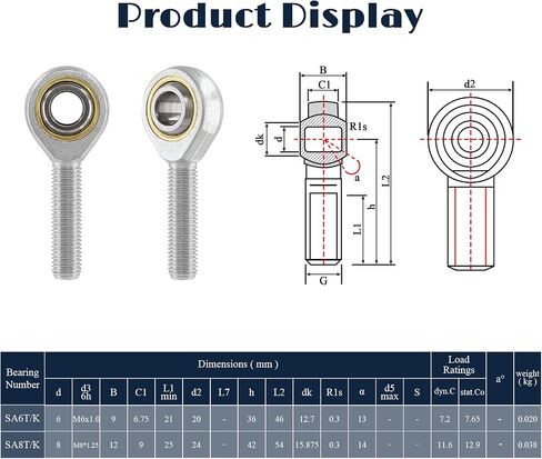 Rierdge SA6T/K Rod End Bearing, 6mm Inside Dia Rod End Bearing Right Hand Male Outer Thread Metric Rod end Joint Bearing POS6A, 4pcs in Saudi Arabia