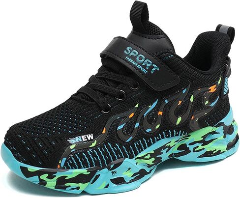 Harcent Boys Sneakers Fashion Casual Non Slip Boys Running Shoes Tennis Athletic Gym Sports Walking Kids Sneakers for Boys Girls Black/Green Size 13.5 Little Kid in Saudi Arabia